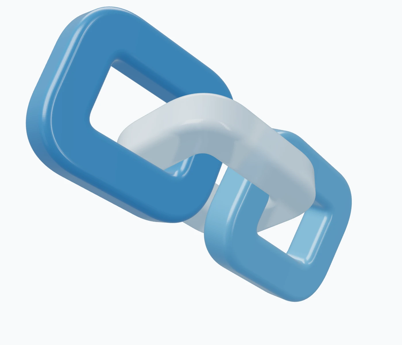 Three connected blue and pale sculptural links.